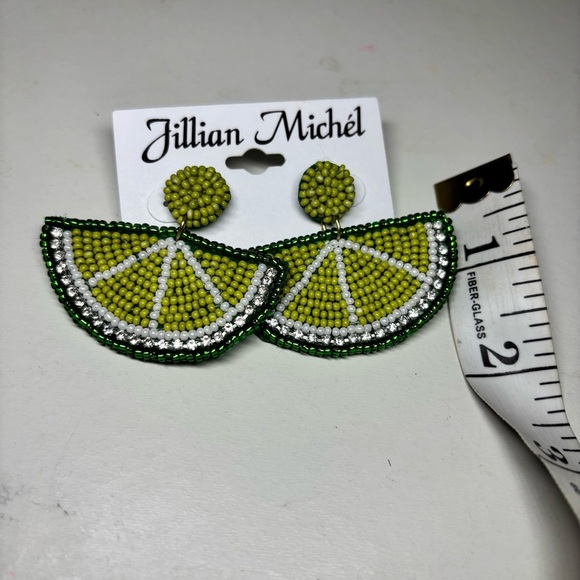 Jillian Michél Lime Slice wedge Fruit Summer Beaded Earrings NWT - Picture 2 of 3